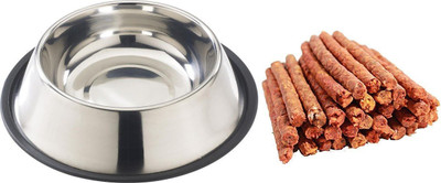 

Foodie Puppies Dog Treat Combo - Plain Stainless Steel Bowl (Medium) + Mutton Chew Sticks (1Kg) Mutton Dog Chew(1 kg, Pack of 2)