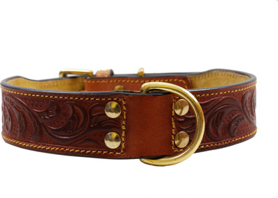 

PetSutra Leather Dog Collar – Adjustable Premium Handmade Fashion Collar Embossed Dog Everyday Collar(Large, Brown)