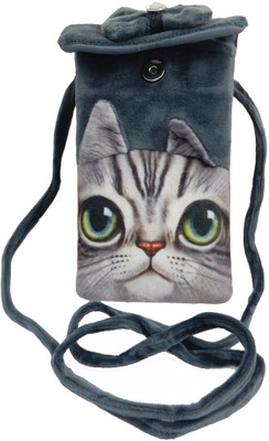 

eRunners High Quality Animal Shape Cat Eye Design Velvet Mobile Wallet Pouch for Youngsters Mobile Pouch(Grey)