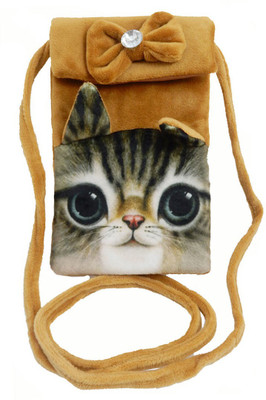 

eRunners High Quality Animal Shape Cat Eye Design Velvet Mobile Wallet Pouch for Youngsters Mobile Pouch(Brown)