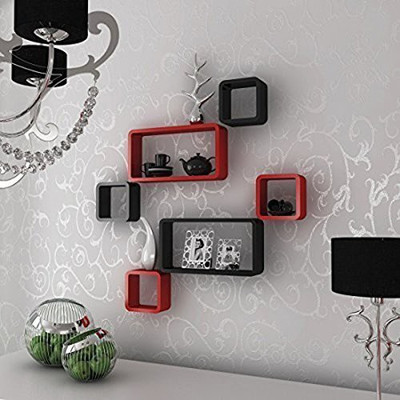 Amaze Shoppee Cube Rectangle Wall Rack Shelves MDF (Medium Density Fiber) Wall Shelf(Number of Shelves - 6, Red, Black)