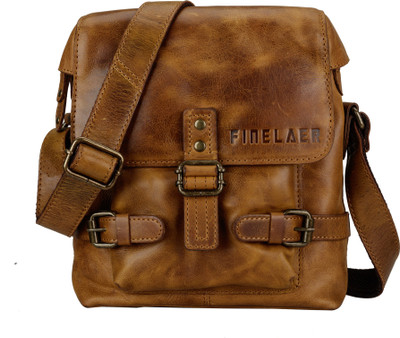 FINELAER Boys & Girls Casual Brown Genuine Leather Satchel