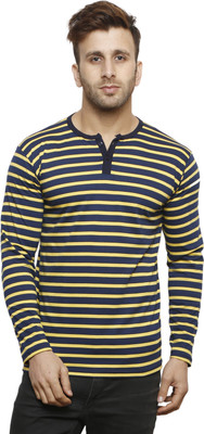 Leana Striped Men Round Neck Dark Green, Black T-Shirt