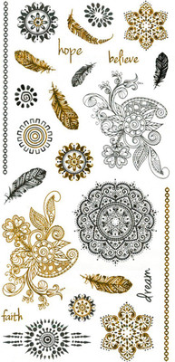 

Savii Golden And Silver Hand Wrist Heena Flowers Feathers(Golden And Silver Hand Wrist Heena Flowers Feathers)