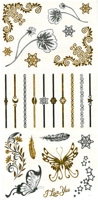 Savii Golden And Silver Hand Wrist Heena Flowers Butterflies Feathers(Golden And Silver Hand Wrist Heena Flowers Butterflies Feathers)