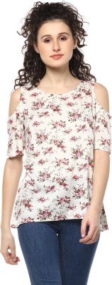 MAYRA Casual 3/4 Sleeve Floral Print Women White Top