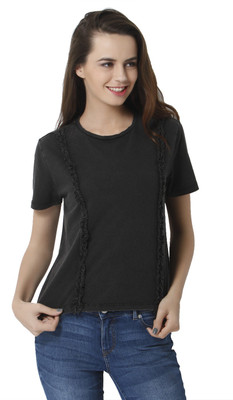 ONLY Casual Short Sleeve Solid Women Black Top