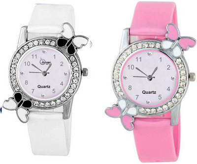 

shunya 1SF-1008-09 pink&White diamond studded attractive butterfly Combo stylish women Watch - For Girls Watch - For Women