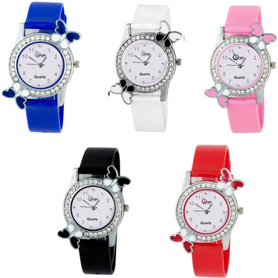 

shunya SF1006-07-08-09-10 Black&Blue&Pink&White&Red butterfly stylish women Watch - For Girls Combo Pack-05 Watch - For Women
