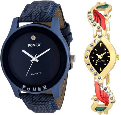 

Fonex 3600309 Blue Dial Analog And Kundan Style Black Dial Combo Watch For Men And Women Watch - For Couple