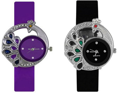 

MF Analoguue 308 Peacock Black And Purple PU Strap Lowest Price Fast Selling Women Watch - For Girls