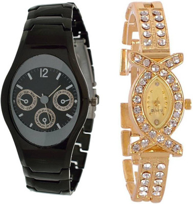 

Varni Retail Latest Full Black Women And AKS Golden Diamond Combo Girls Watch For Women Watch - For Women