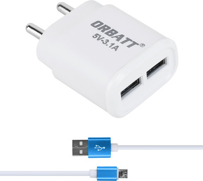 Orbatt 3.1A Fast Charger Mobile Charger(Blue, White, Cable Included)
