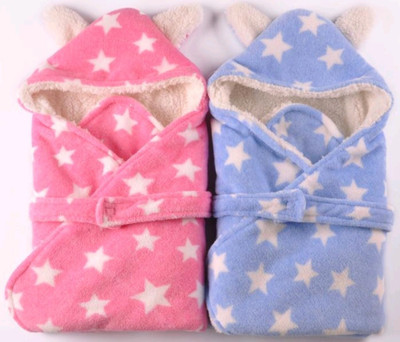 

Brandonn Printed  Hooded Baby Blanket(Polyester, Blue, Pink