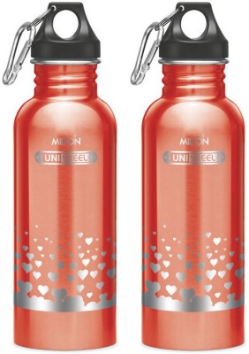 MILTON Alive Stainless Steel Fridge Water Bottle 750 ml, Set Of 2, Red 750 ml Bottle(Pack of 2, Red, Steel)