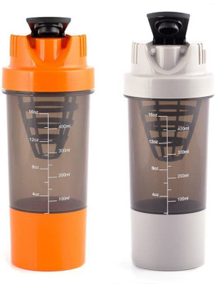 

Xudo Fitness Gym Proten Shaker Protein Sipper Bottle 500 ml Shaker(Pack of 2, Grey, Orange)