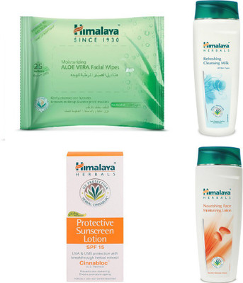 

Himalaya Aloe Vera Facial Wipes, Refreshing & Cleansing Milk, Protective Suncreen Lotion, Nourishing Face Moisturizing Lotion(Set of 4)