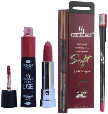 

Half N Half Double Use Matte Lipstick Kajal Lipliner Combo(Set of 3)