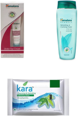 

Himalaya under eye cream, refreshing and clarifying toner, kara skin care wipes(Set of 3)