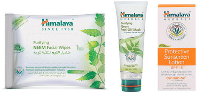 

Himalaya Purifying Neem Facial Wipes, Purifying Neem Peel Off Mask, Protective Suncreen Lotion(Set of 3)