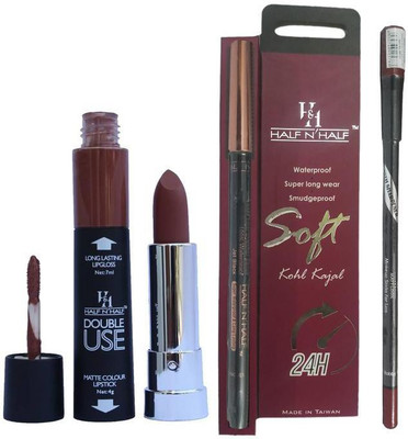 Half N Half Double Use Matte Lipstick Kajal Lipliner Combo(Set of 3)