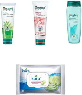 

Himalaya Purifying Neem Face Wash, Refreshing Fruit Pack, Refreshing & Clarifying Toner, kara skin care wipes(Set of 4)