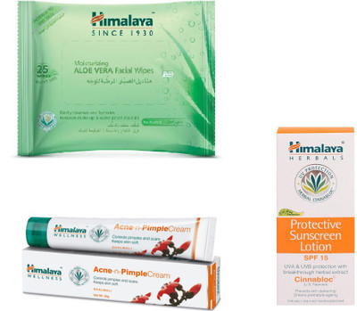 

Himalaya Aloe Vera Facial Wipes, Pimple Cream, Protective Suncreen Lotion(Set of 3)