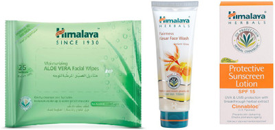 

Himalaya Aloe Vera Facial Wipes, Fairness Kesar Face Wash, Protective Suncreen Lotion(Set of 3)