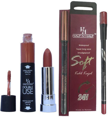 

Half N Half Double Use Matte Lipstick Kajal Lipliner Combo(Set of 3)