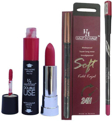 

Half N Half Double Use Matte Lipstick Kajal Lipliner Combo(Set of 3)