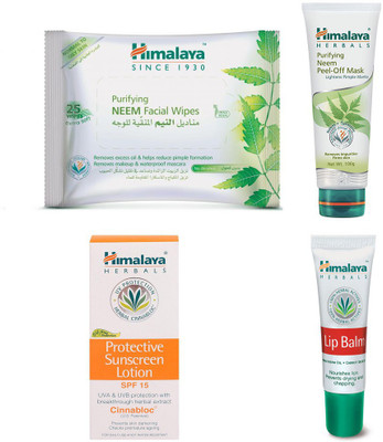 

Himalaya Purifying Neem Facial Wipes, Purifying Neem Peel Off Mask, Lip Balm, Protective Sunscreen Lotion(Set of 4)