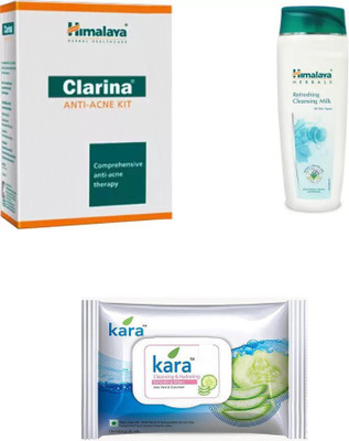 

Himalaya Clarina Anti Acne Kit, Refreshing Cleansing Milk, kara skin care wipes(Set of 3)