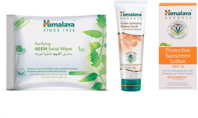 

Himalaya Purifying Neem Facial Wipes, Gentle Exfoliating Walnut Scrub, Protective Suncreen Lotion(Set of 3)