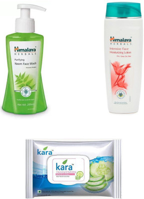 

Himalaya purifying neem face wash, intensive face moisturizing lotion, kara skin care wipes(Set of 3)