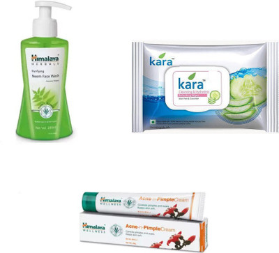 

Himalaya Purifying Neem Face Wash,pimple cream, kara skin care wipes(Set of 3)