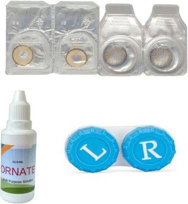 

ORNATE Hazel & Grey Colored Contact Lens 2 Pair with case and solution (0 Power) Monthly Contact Lens(0, Hazel,Grey, Pack of 3)