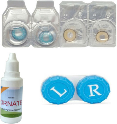 

ORNATE Blue & Hazel Colored Contact Lens 2 Pair with case and solution (0 Power) Monthly Contact Lens(0, Blue,Hazel, Pack of 3)