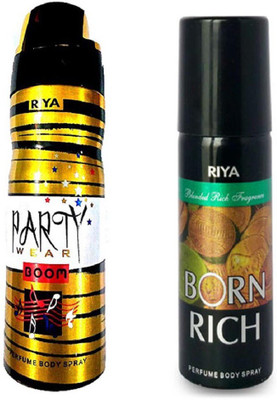 

Riya BORN RICH PERFUME BODY SPRAY 150 ML +PARTY WEAR BOOM PERFUME BODY SPRAY 200 ML Deodorant Spray - For Men & Women(200 ml)