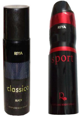 

Riya CLASSICO BLACK PERFUME BODY SPRAY 150 ML +SPORT PERFUME BODY SPRAY 200 ML Deodorant Spray - For Men & Women(200 ml)
