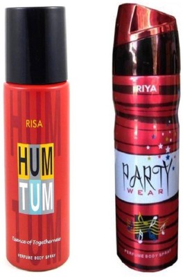 

Riya PARTY WEAR PERFUME BODY SPRAY 200 ML +HUM TUM PERFUME BODY SPRAY 150 ML Deodorant Spray - For Men & Women(200 ml, Pack of 2)