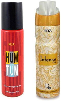

Riya INTENSE GOLD PERFUME BODY SPRAY 200 ML +HUM TUM PERFUME BODY SPRAY 150 ML Deodorant Spray - For Men & Women(200 ml)