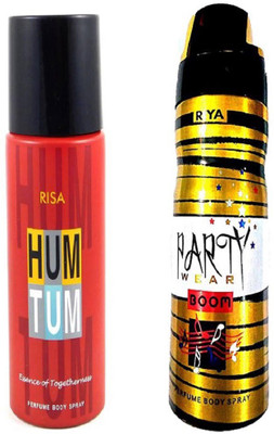 

Riya PARTY WEAR BOOM PERFUME BODY SPRAY 200 ML + HUM TUM PERFUME BODY SPRAY 150 ML Deodorant Spray - For Men & Women(200 ml)