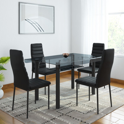 Woodness Milan Glass 4 Seater Dining Set(Finish Color - Black)