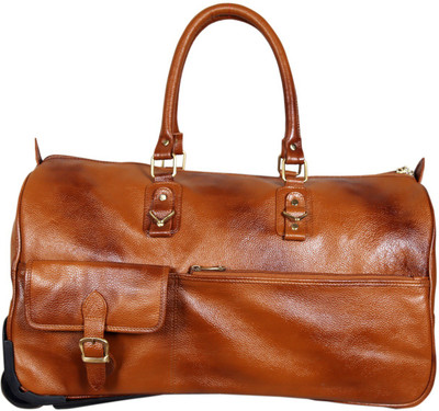 

HYATT Genuine Leather Duffel Strolley Bag Duffel Strolley Bag(Gold)