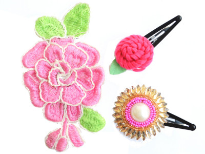

Pretty Ponytails Roses Flower Hair Accessory Ethnic Casual Formal Set Party Hair Clip Gift Set Hair Clip Set of 3 Gold Pink Green Hair Clip(Pink, Gold, White)