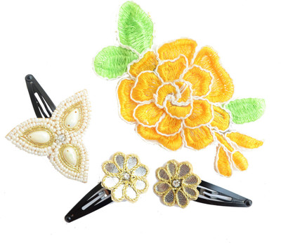 

Pretty Ponytails Roses Flower Hair Accessory Ethnic Casual Formal Set Party Hair Clip Gift Set Hair Clip Set of 4 Gold yellow Green Hair Clip(Yellow, White, Gold)