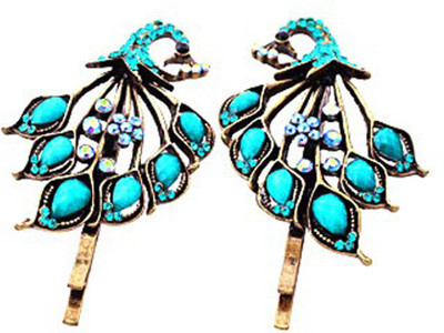 

The Cats Pajama Cerulean Peacock Vintage Hairpin Set Back Pin(Green)