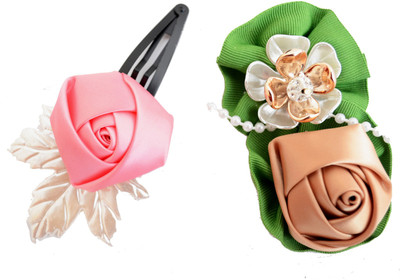 

Pretty Ponytails Roses Flower Hair Accessory Set Party Hair Clip Gift Set Hair Clip Set of 2 Gold Dark Pink Peach Green Hair Clip(Multicolor)