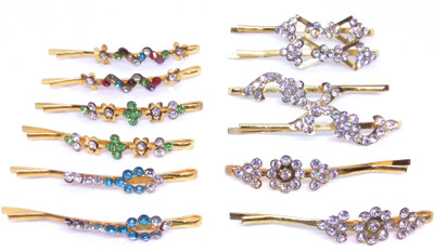 

khubsurat Designer Hair Pin for Girls & Women, Gold Tone, Stone Stud, Set of 6 Pairs (12 Pcs) Hair Pin(Gold)