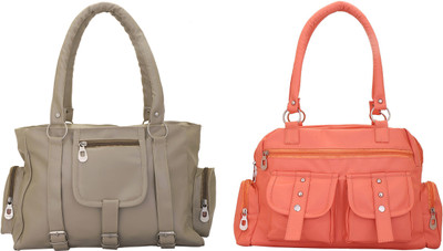 

Lady bar Shoulder Bag(Pink, Grey), Grey;pink